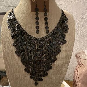 Plunder 2016-2017 original bronze layered Disc Bib Necklace&  Earrings